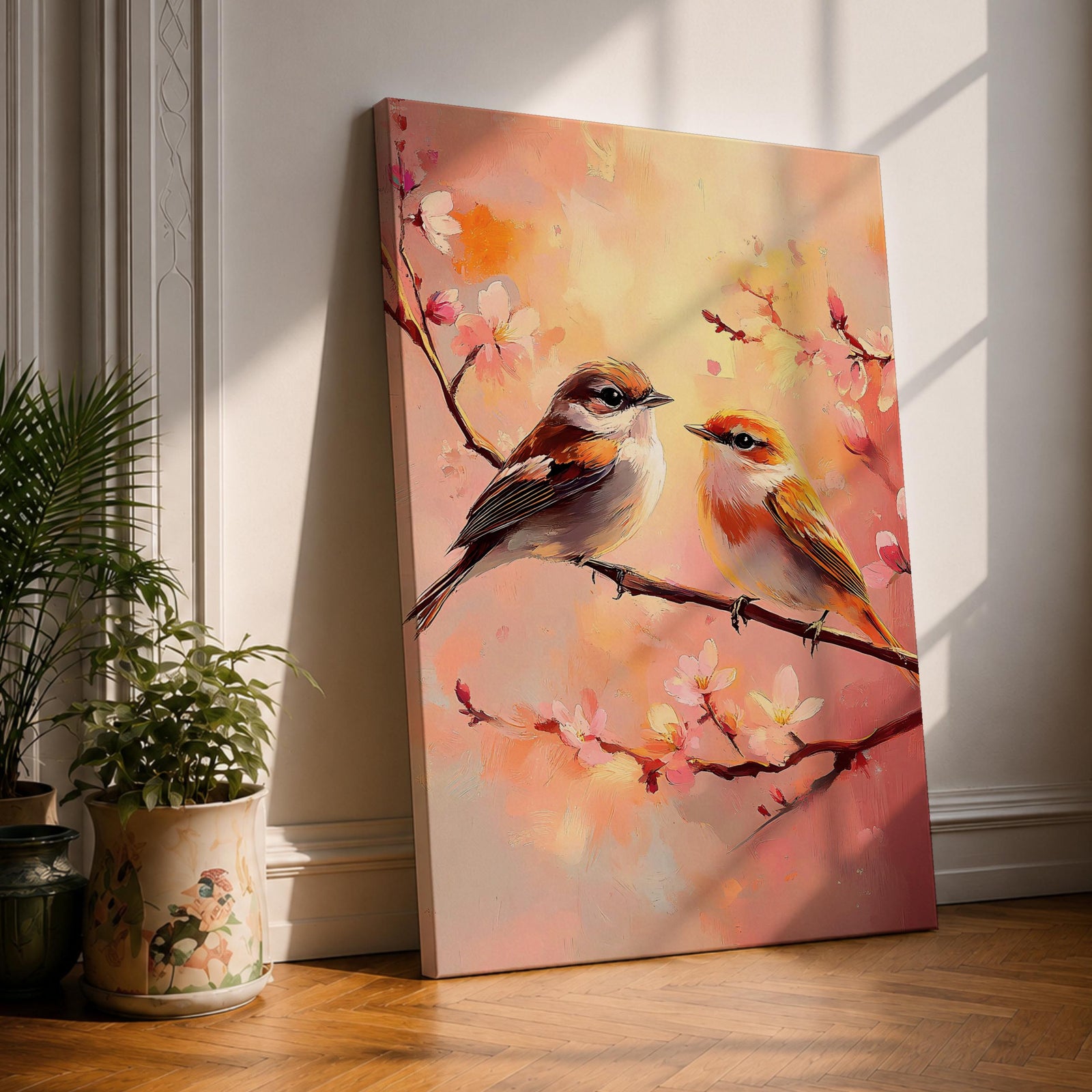 Bird Couple Wildlife Wall Art Love Songbirds Print Floral Nature Gift Bedroom Home Decor
