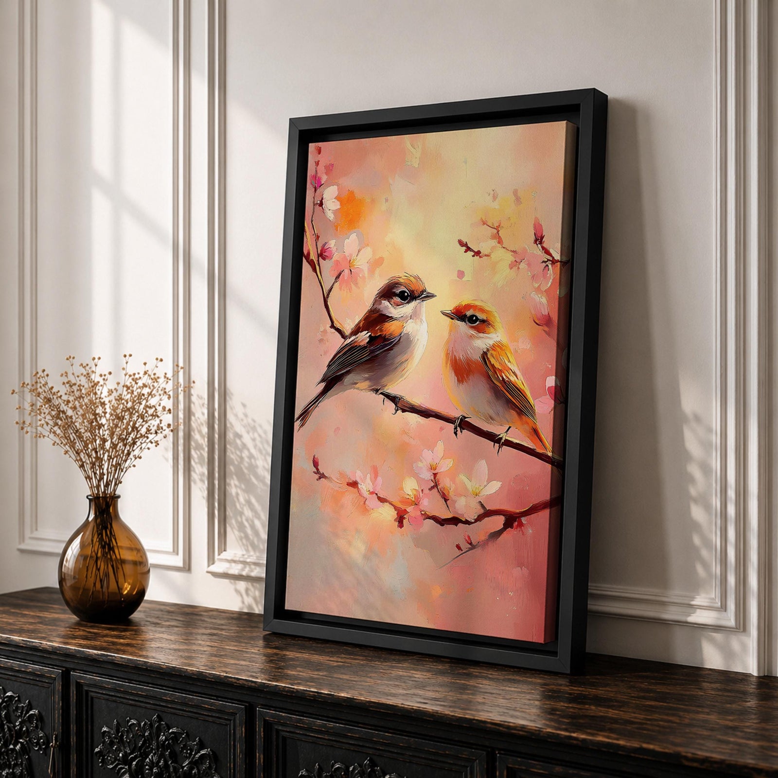Bird Couple Wildlife Wall Art Love Songbirds Print Floral Nature Gift Bedroom Home Decor