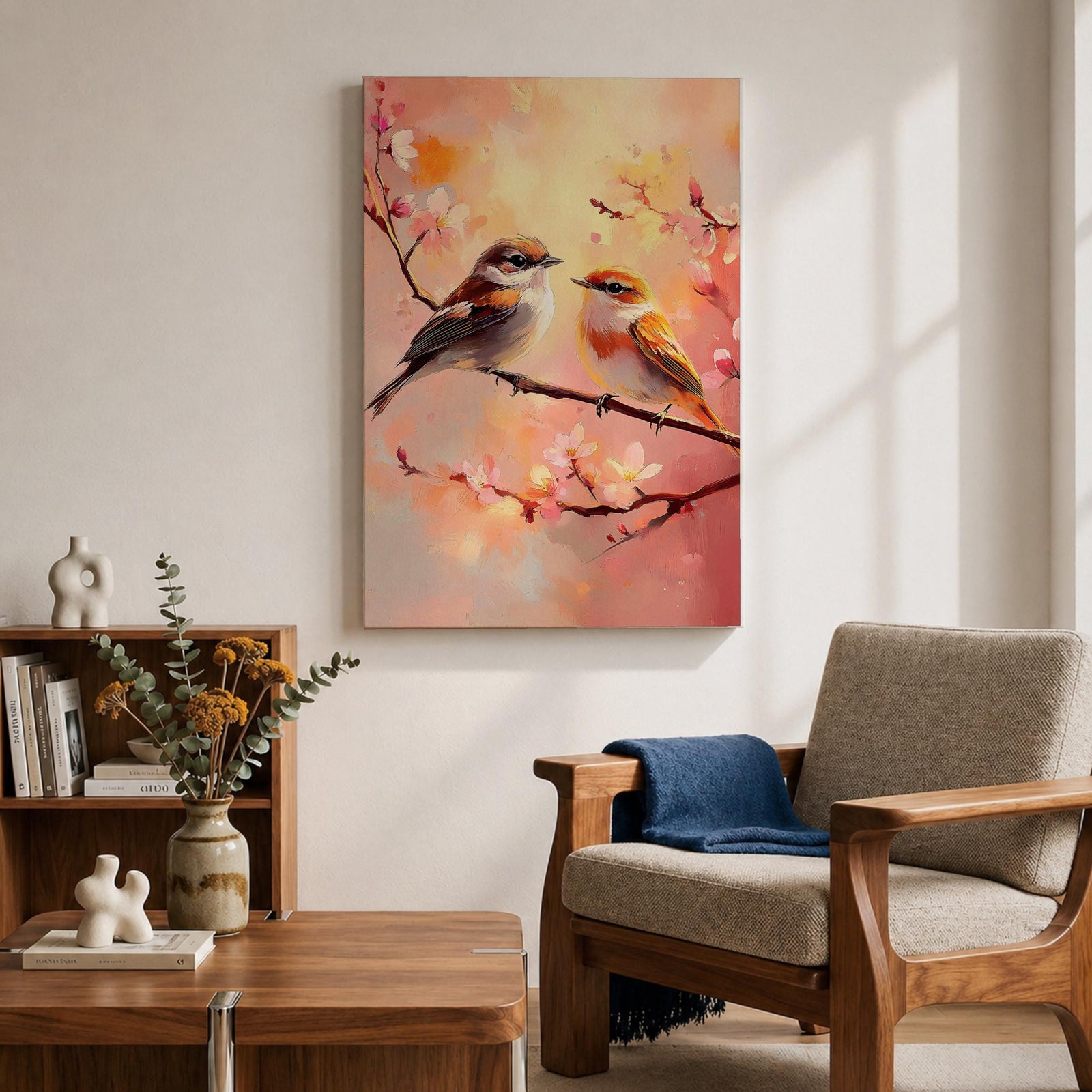 Bird Couple Wildlife Wall Art Love Songbirds Print Floral Nature Gift Bedroom Home Decor