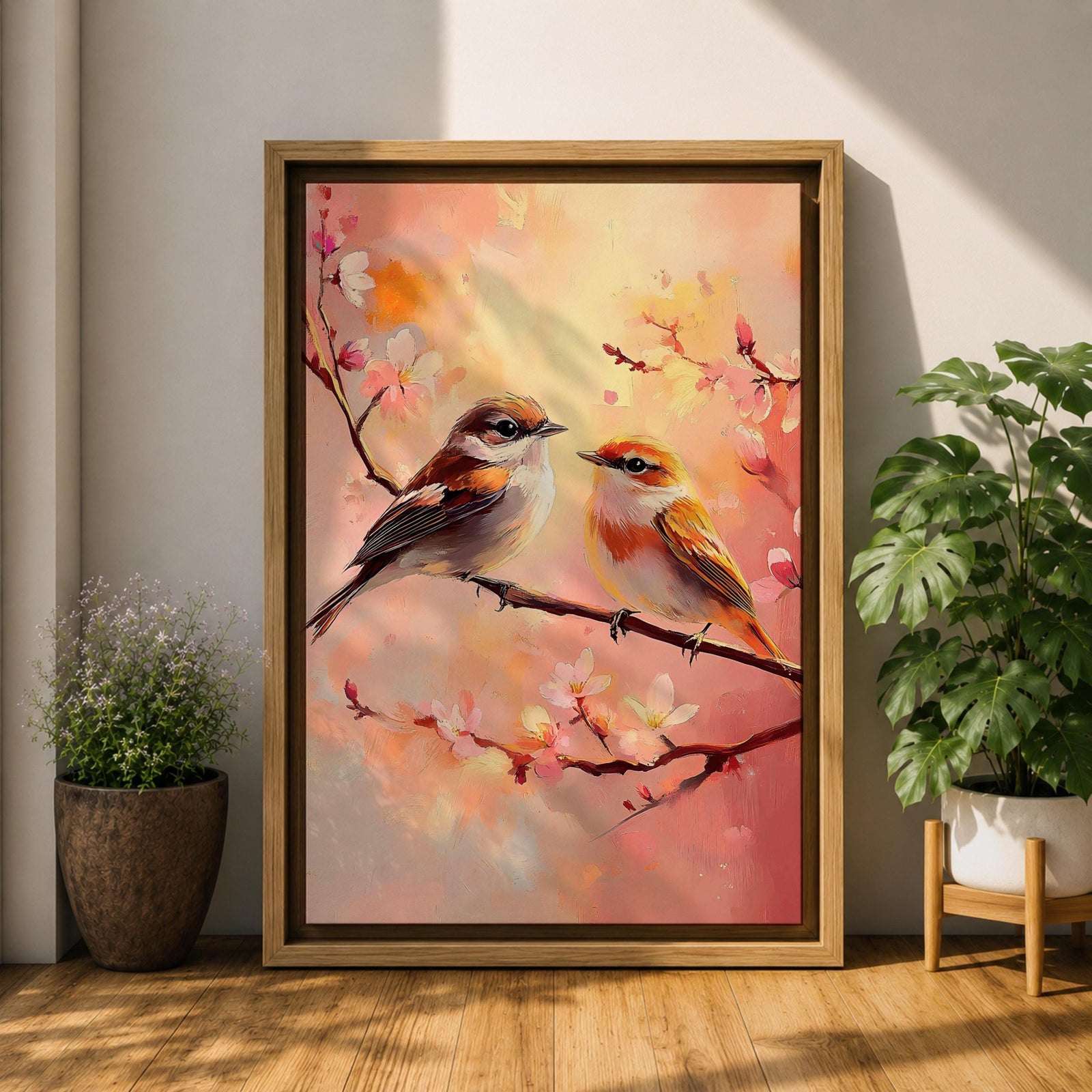 Bird Couple Wildlife Wall Art Love Songbirds Print Floral Nature Gift Bedroom Home Decor