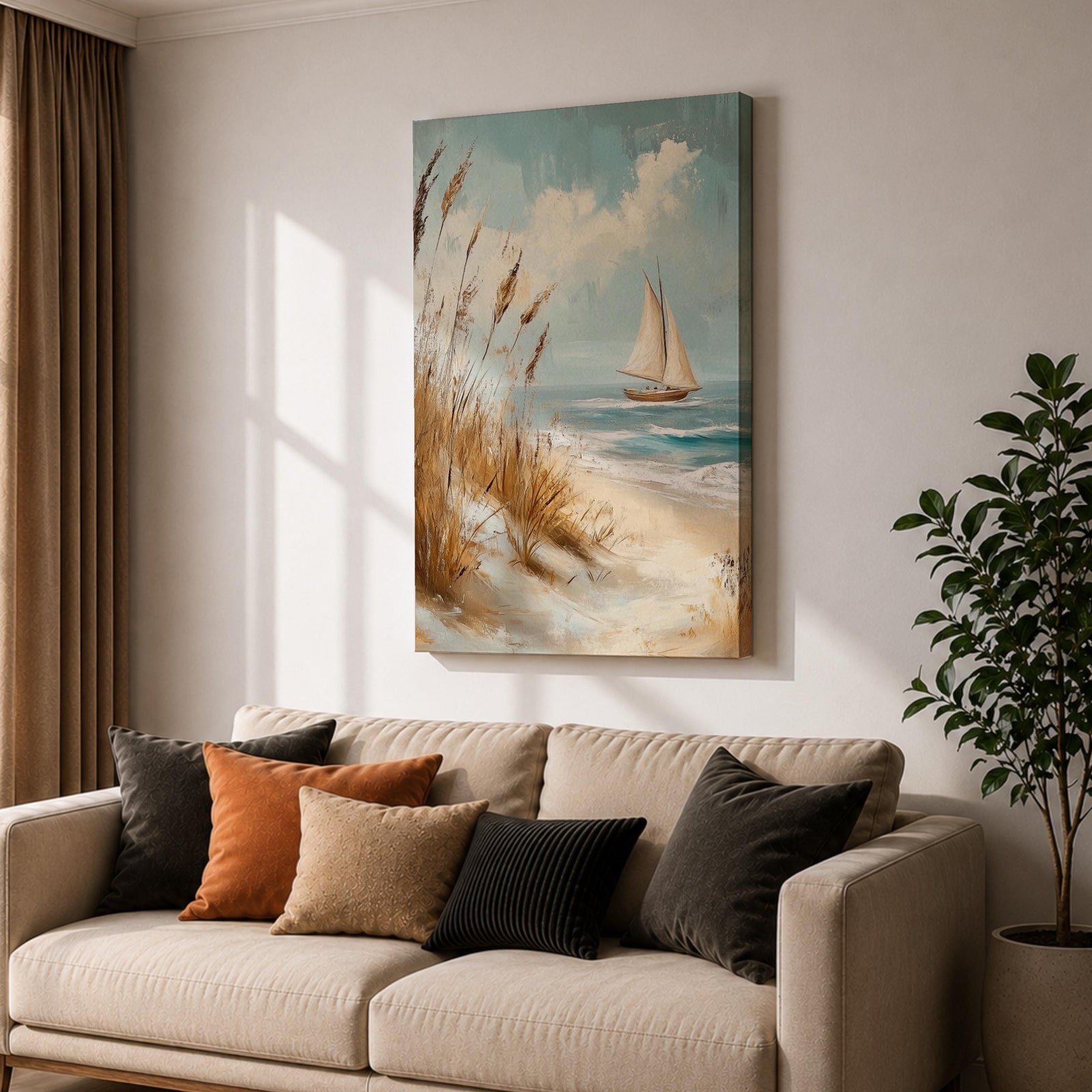 Sailboat Nautical Wall Art Beach Ocean Seascape Coastal Nature Gift Living Room Home Decor