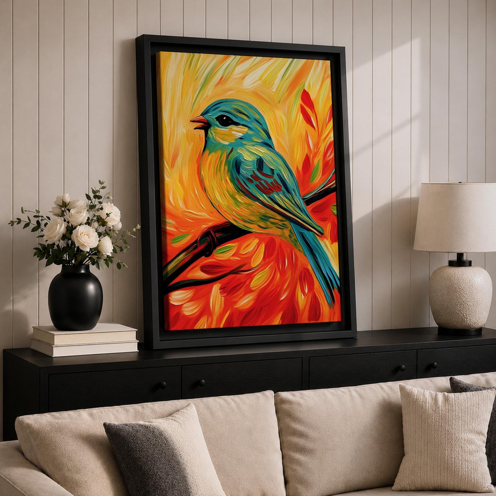 Perched Bird Wildlife Wall Art Garden Songbird Print Nature Gift Living Room Home Decor