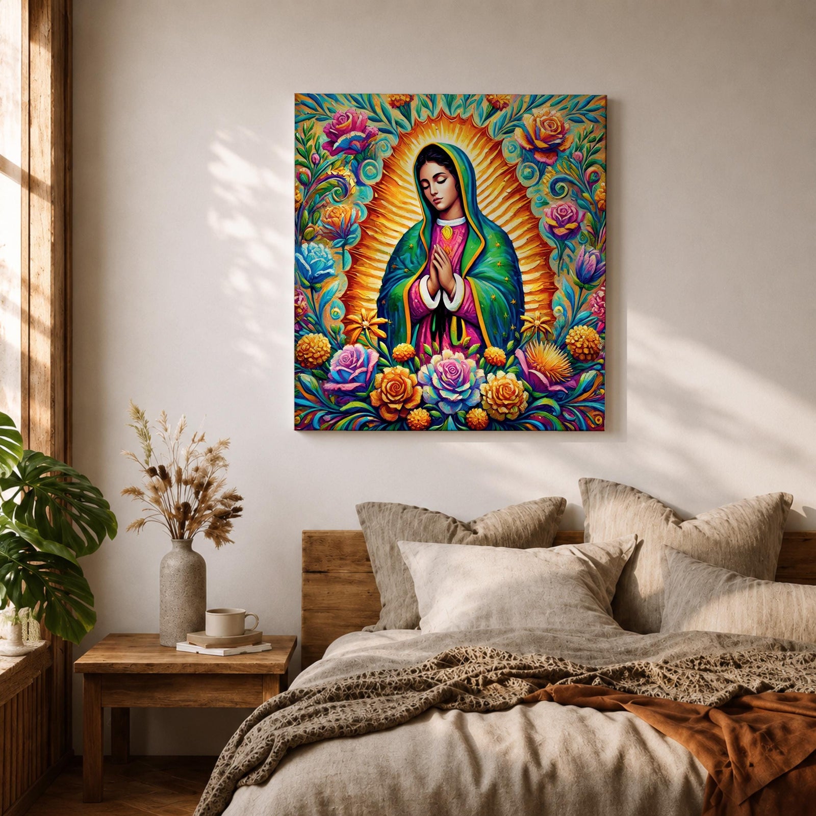 Our Lady of Guadalupe Wall Art Virgencita Framed Canvas Mexican Catholic Home Decor