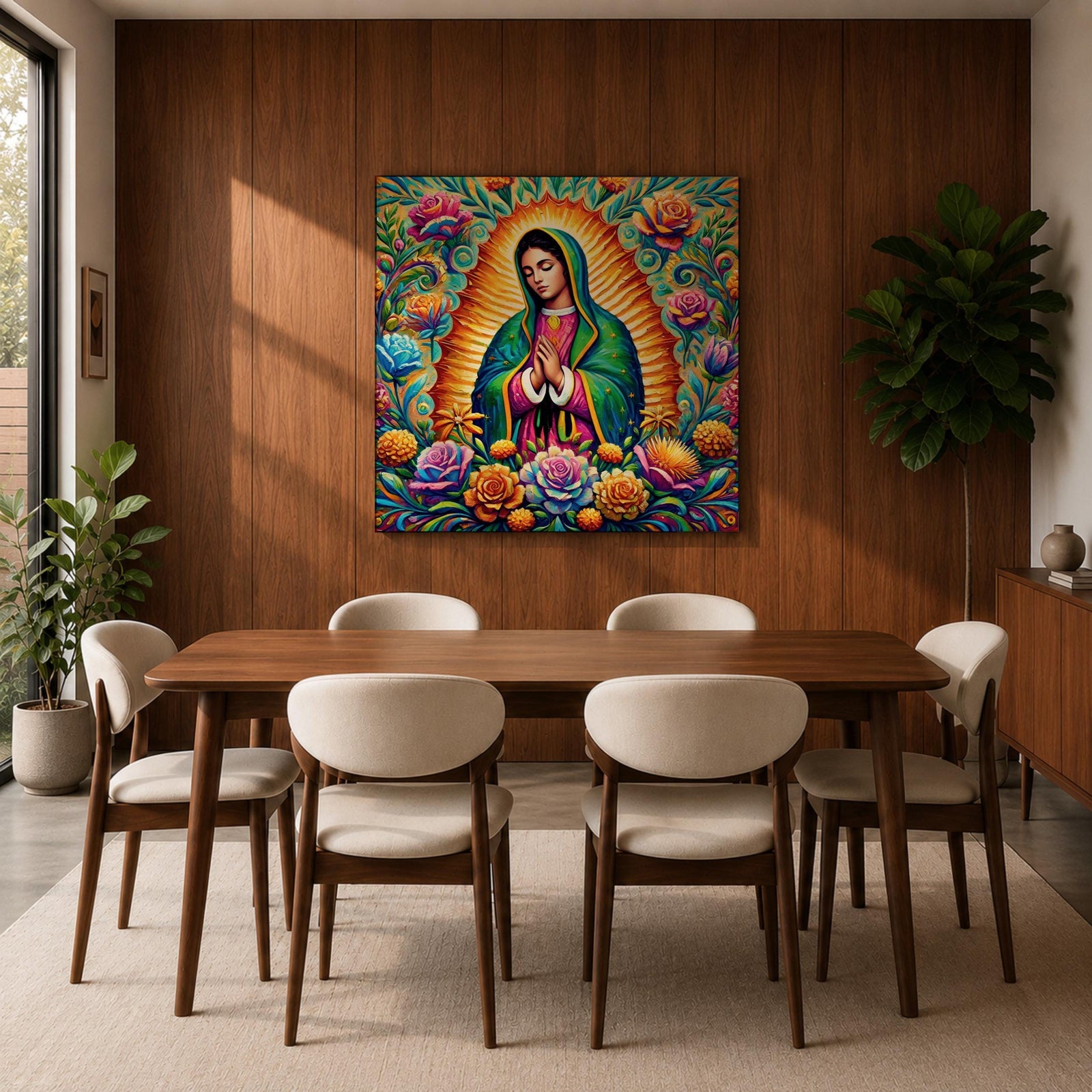 Our Lady of Guadalupe Wall Art Virgencita Framed Canvas Mexican Catholic Home Decor