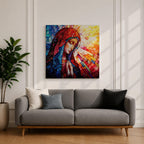Virgin Mary Wall Art Madonna Framed Canvas Stained Glass Catholic Home Decor