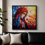 Virgin Mary Wall Art Madonna Framed Canvas Stained Glass Catholic Home Decor
