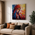 Virgin Mary Wall Art Madonna Framed Canvas Stained Glass Catholic Home Decor