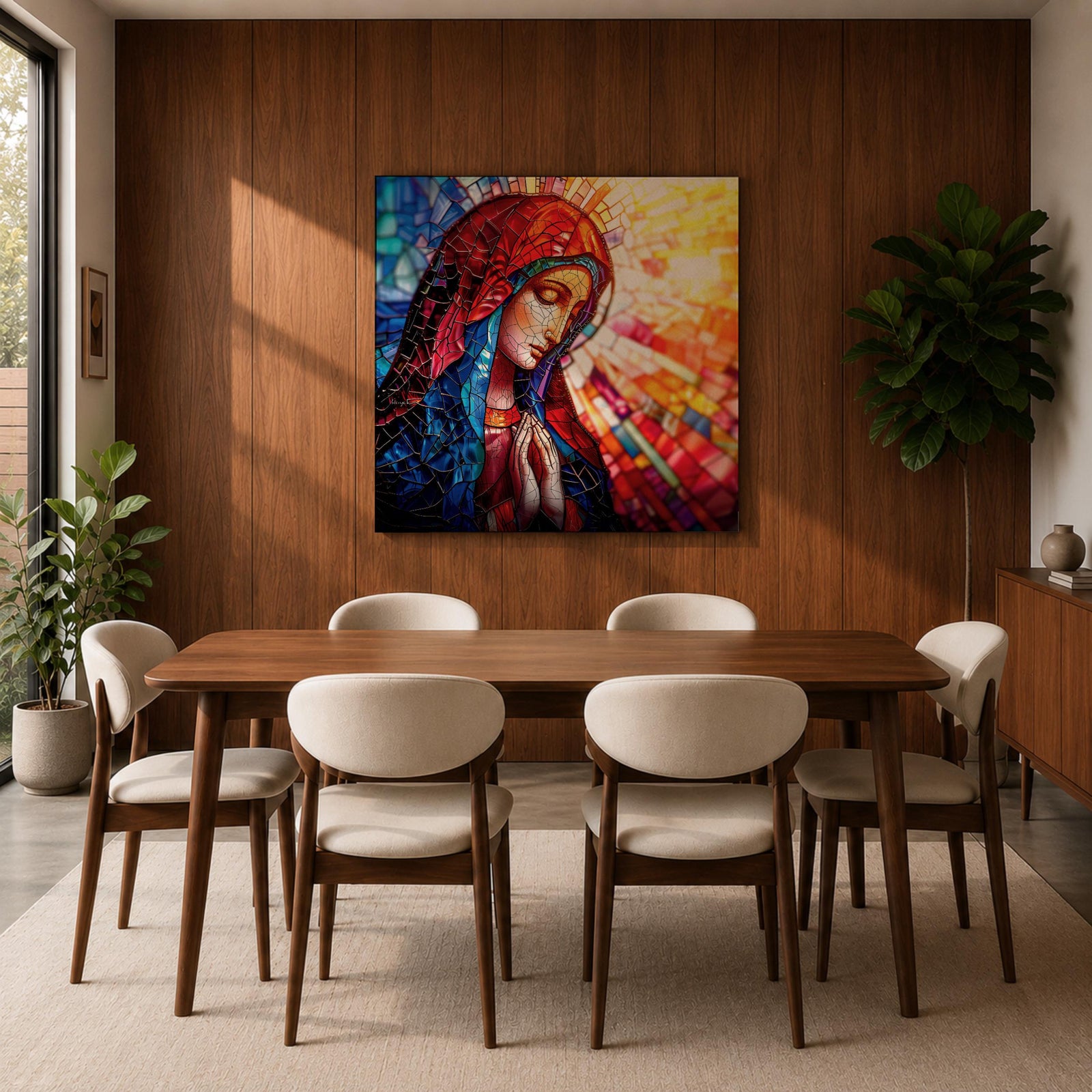 Virgin Mary Wall Art Madonna Framed Canvas Stained Glass Catholic Home Decor