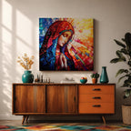 Virgin Mary Wall Art Madonna Framed Canvas Stained Glass Catholic Home Decor