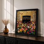 Kaaba Wall Art Floral Field Framed Canvas Masjid al Haram Hajj Umrah Islamic Decor