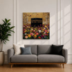 Kaaba Wall Art Floral Field Framed Canvas Masjid al Haram Hajj Umrah Islamic Decor