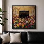 Kaaba Wall Art Floral Field Framed Canvas Masjid al Haram Hajj Umrah Islamic Decor