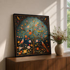 Persian Tree Wall Art Birds Garden Framed Canvas Persian Botanical Islamic Home Decor