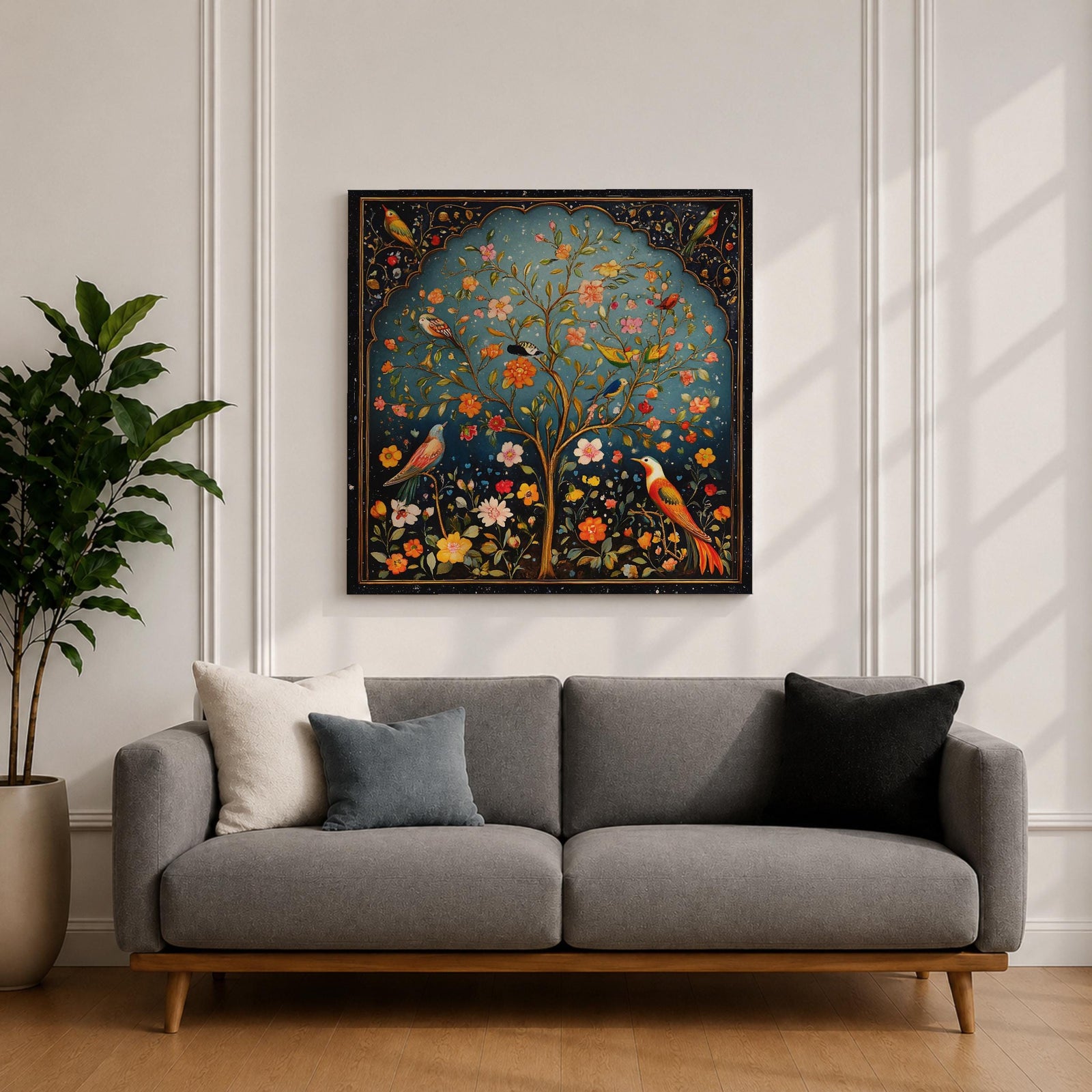 Persian Tree Wall Art Birds Garden Framed Canvas Persian Botanical Islamic Home Decor