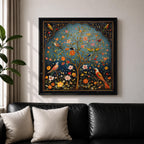 Persian Tree Wall Art Birds Garden Framed Canvas Persian Botanical Islamic Home Decor