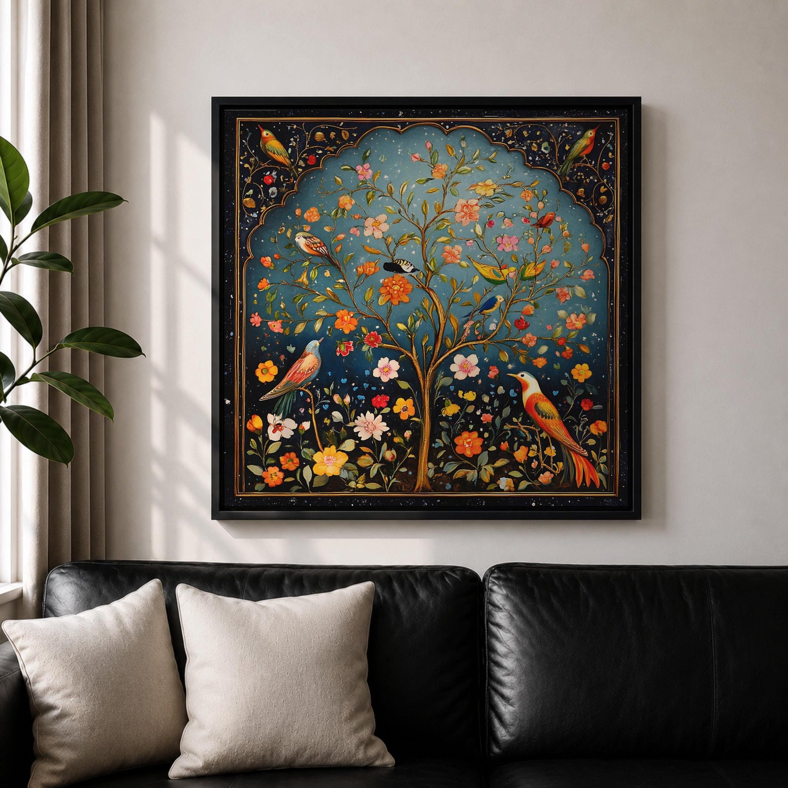Persian Tree Wall Art Birds Garden Framed Canvas Persian Botanical Islamic Home Decor