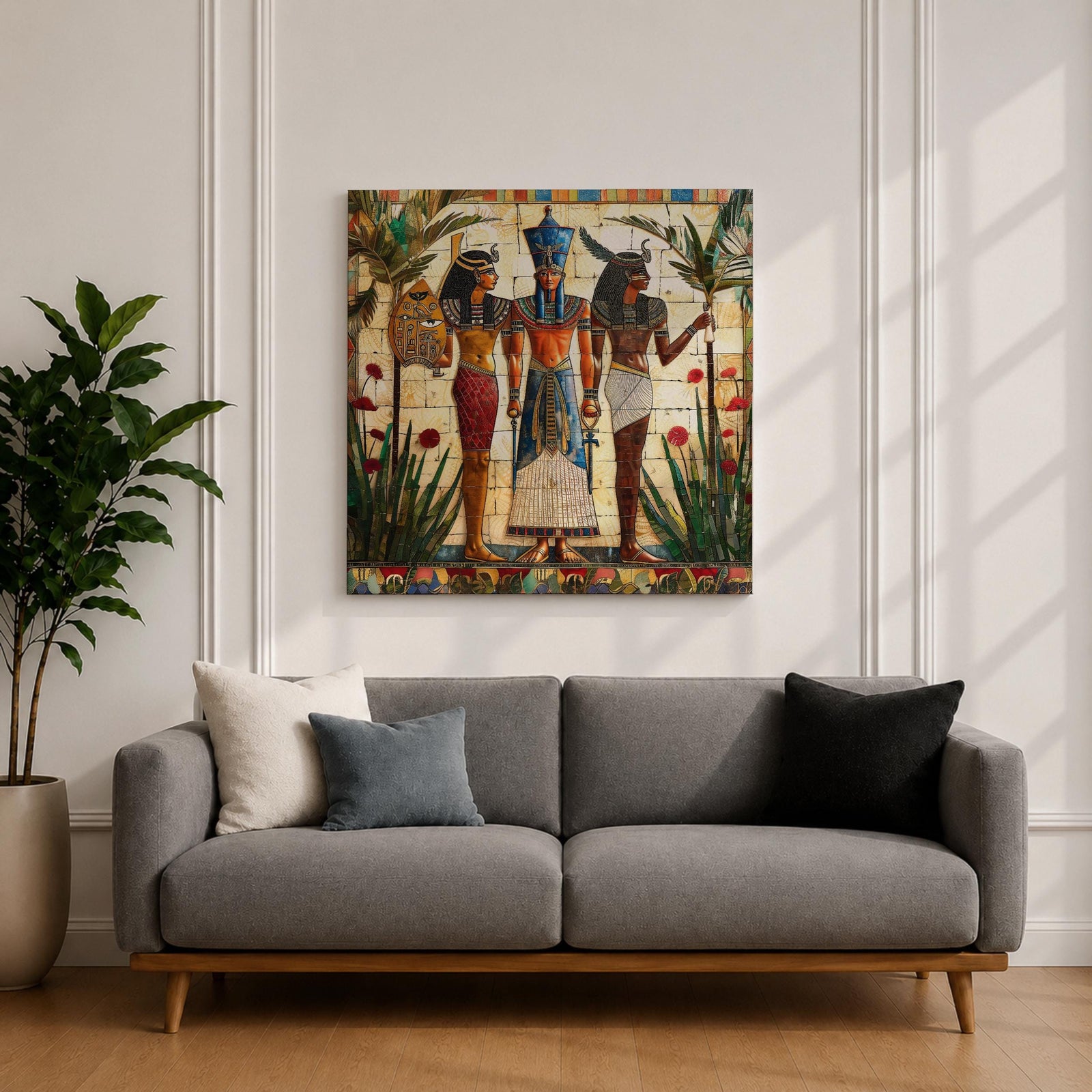 Pharaoh Wall Art Tutankhamun Framed Canvas Egyptian Mosaic Cultural History Decor