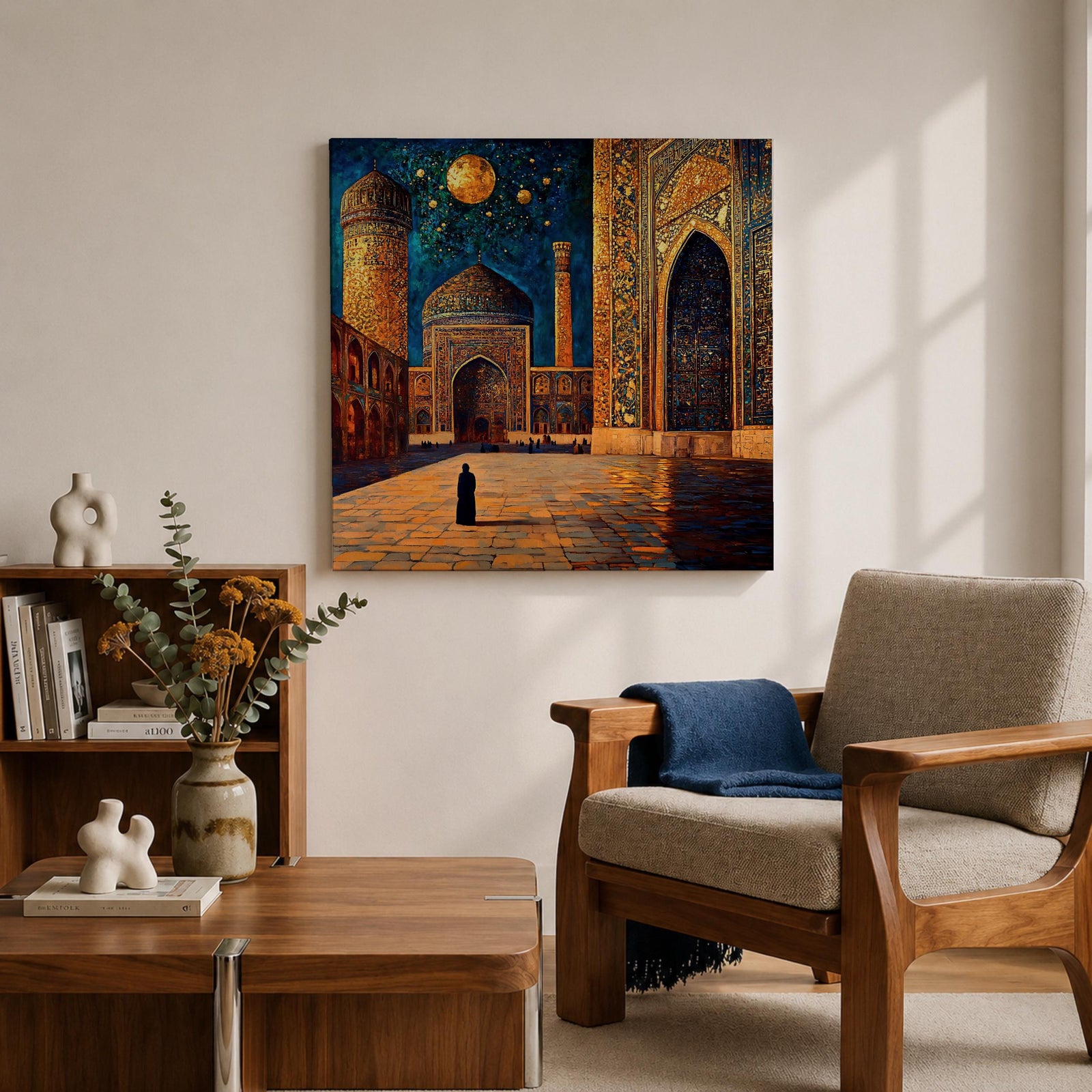 Persian Mosque Wall Art Night View Framed Canvas Mughal Architecture Islamic Home Decor