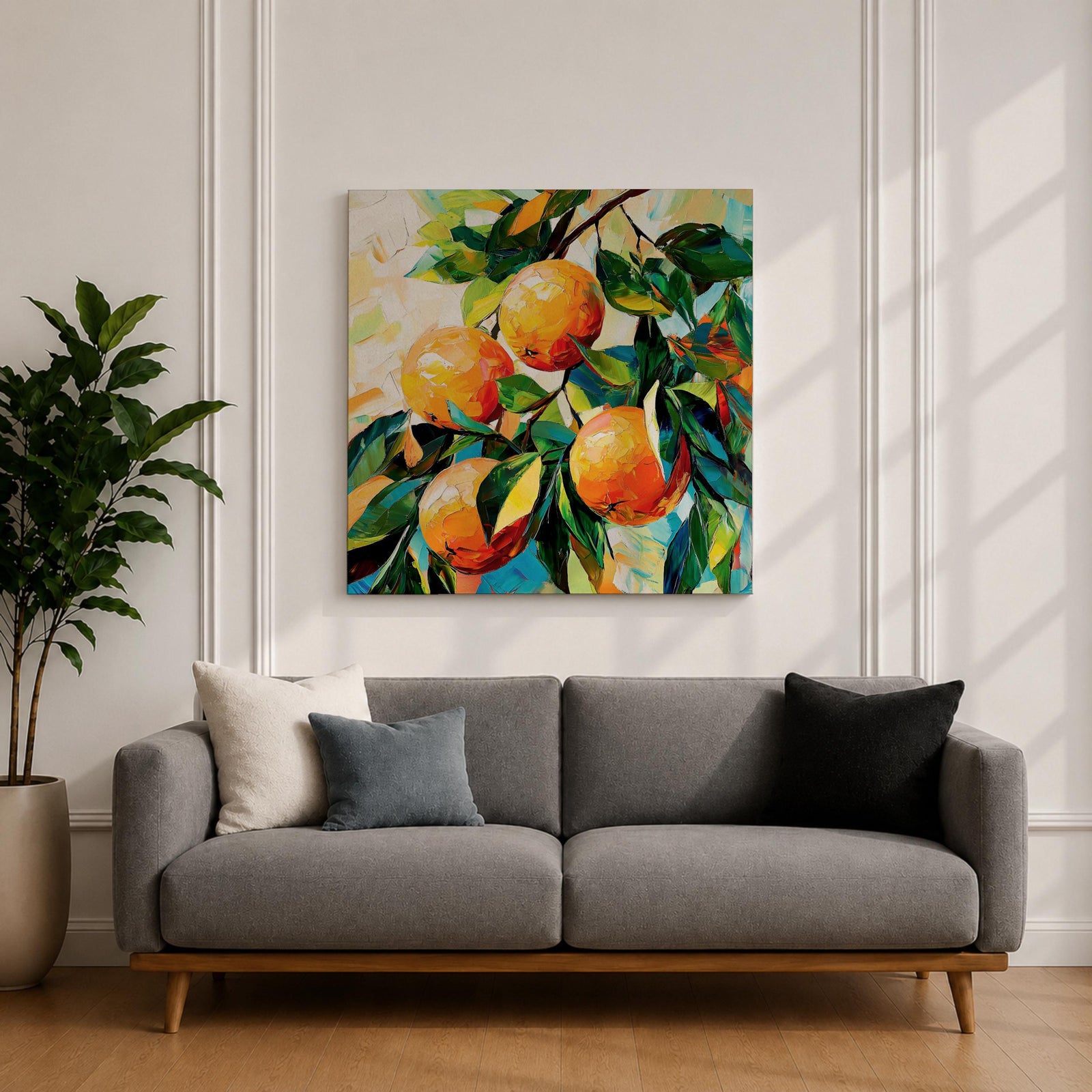 Orange Tree Wall Art Citrus Branch Framed Canvas Fruit Botanical Kitchen Nature Decor