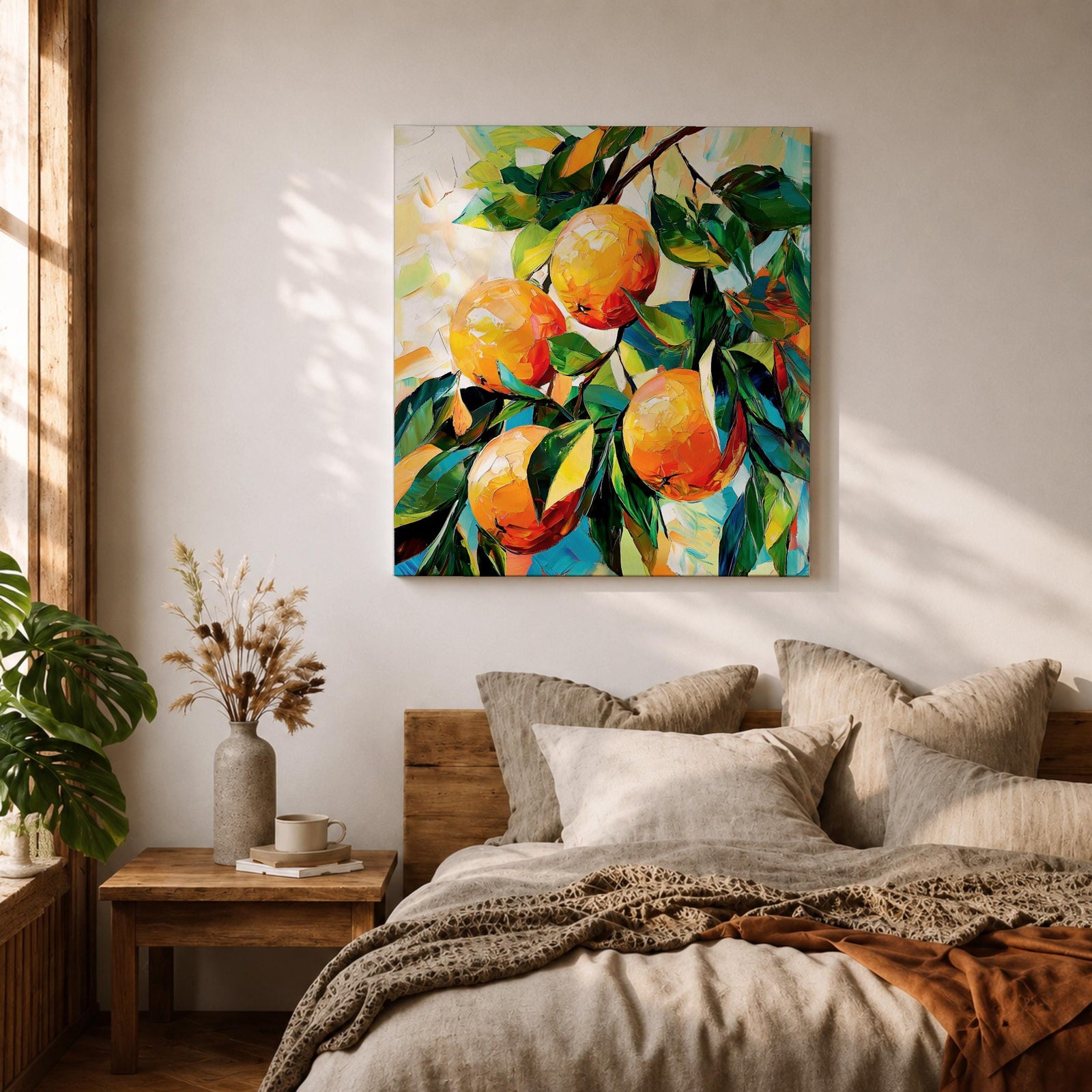 Orange Tree Wall Art Citrus Branch Framed Canvas Fruit Botanical Kitchen Nature Decor