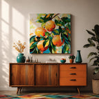 Orange Tree Wall Art Citrus Branch Framed Canvas Fruit Botanical Kitchen Nature Decor