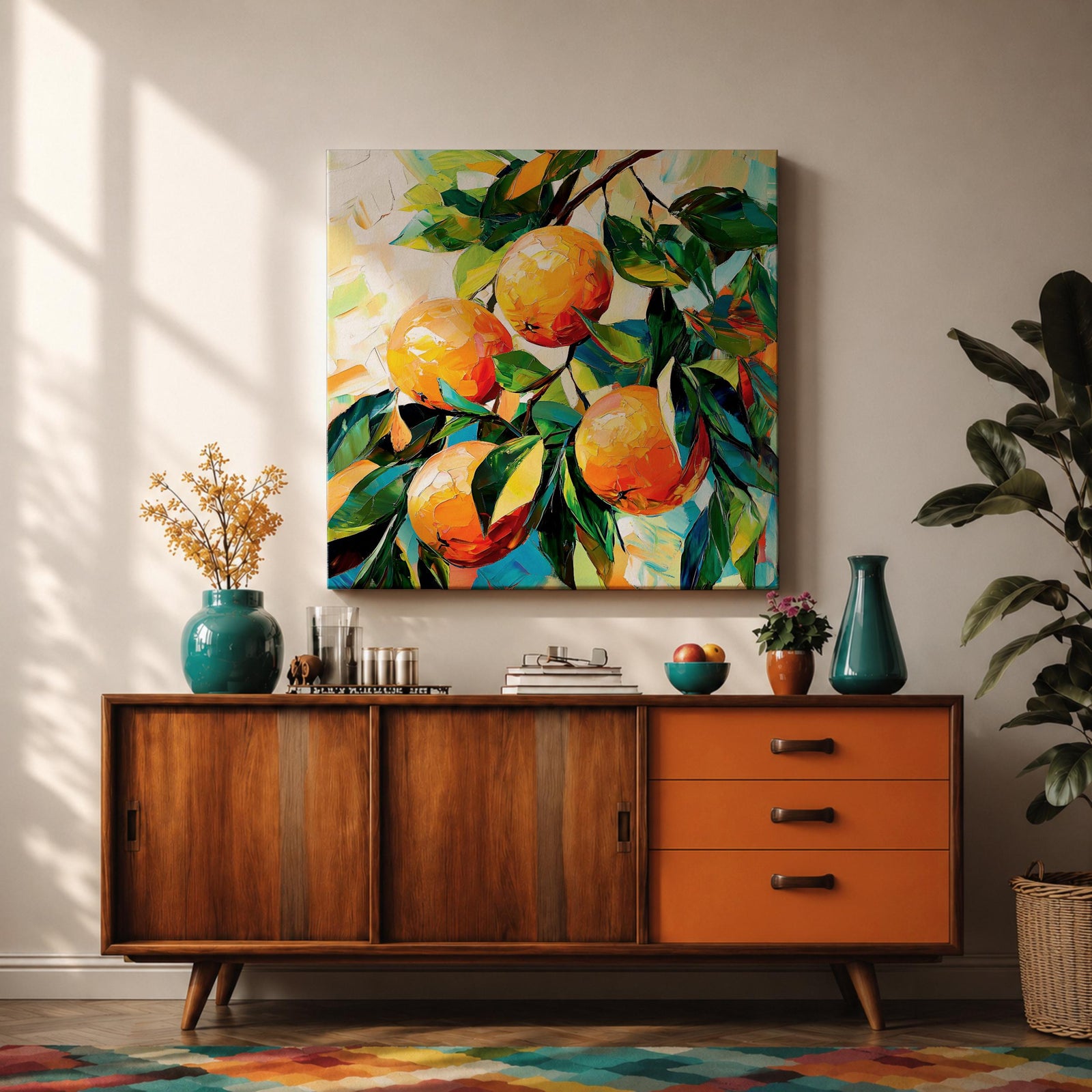 Orange Tree Wall Art Citrus Branch Framed Canvas Fruit Botanical Kitchen Nature Decor