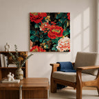 Peony Wall Art Flower Bouquet Framed Canvas Dark Floral Botanical Boho Home Decor