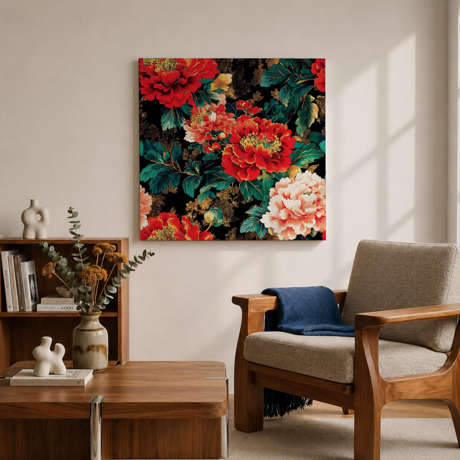 Peony Wall Art Flower Bouquet Framed Canvas Dark Floral Botanical Boho Home Decor