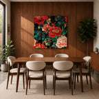 Peony Wall Art Flower Bouquet Framed Canvas Dark Floral Botanical Boho Home Decor