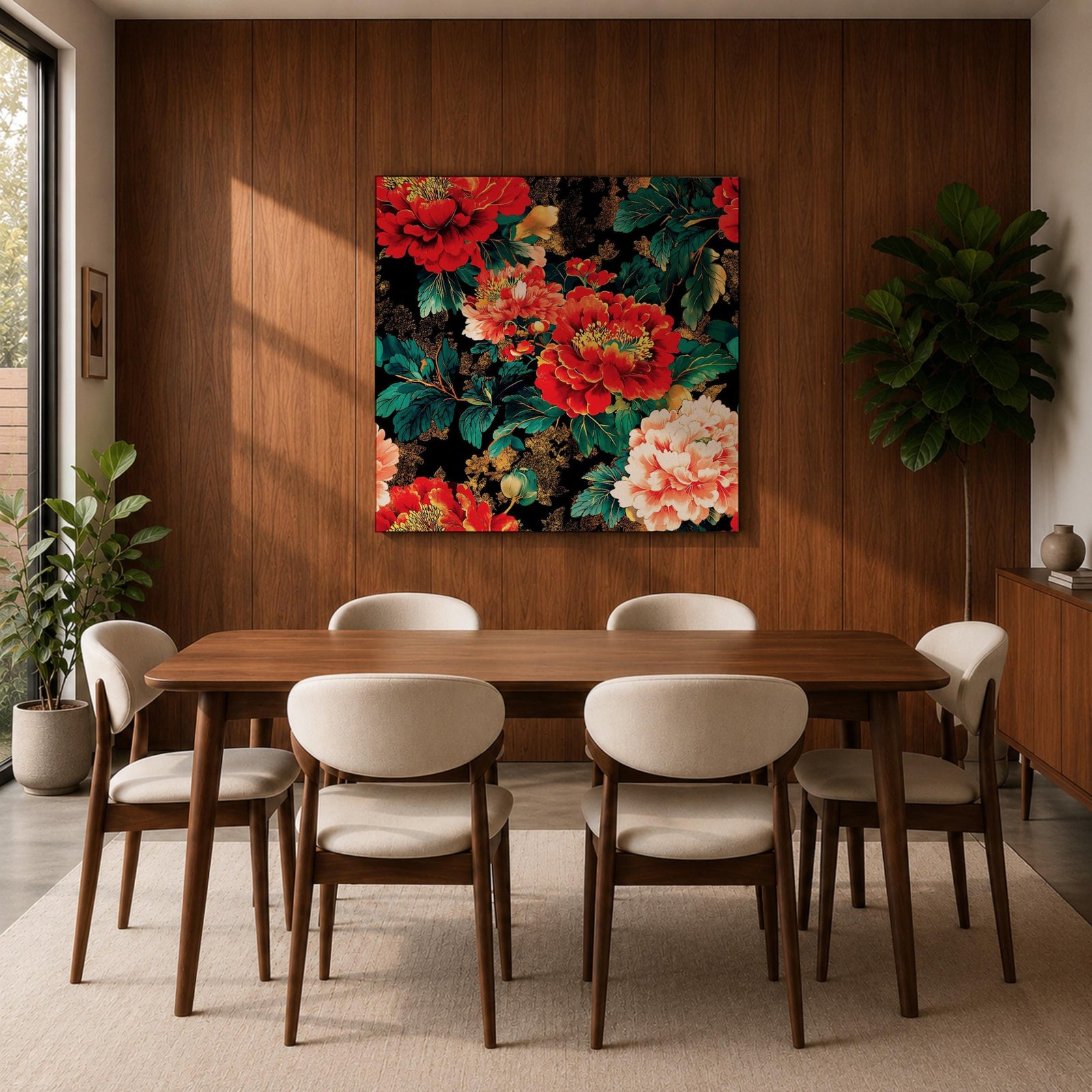 Peony Wall Art Flower Bouquet Framed Canvas Dark Floral Botanical Boho Home Decor