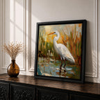 White Heron Wall Art White Egret Framed Canvas Coastal Wildlife Impasto Rustic Home Decor