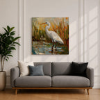 White Heron Wall Art White Egret Framed Canvas Coastal Wildlife Impasto Rustic Home Decor