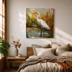 White Heron Wall Art White Egret Framed Canvas Coastal Wildlife Impasto Rustic Home Decor