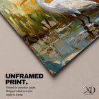 White Heron Wall Art White Egret Framed Canvas Coastal Wildlife Impasto Rustic Home Decor
