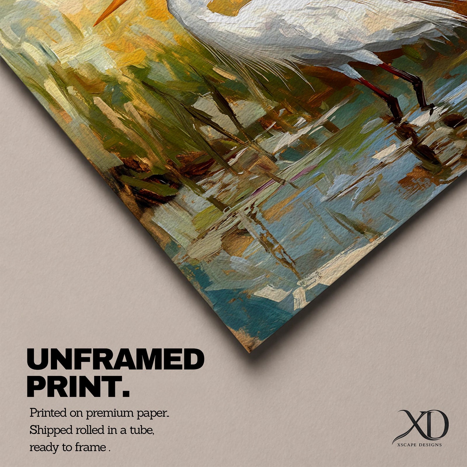 White Heron Wall Art White Egret Framed Canvas Coastal Wildlife Impasto Rustic Home Decor