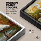 White Heron Wall Art White Egret Framed Canvas Coastal Wildlife Impasto Rustic Home Decor