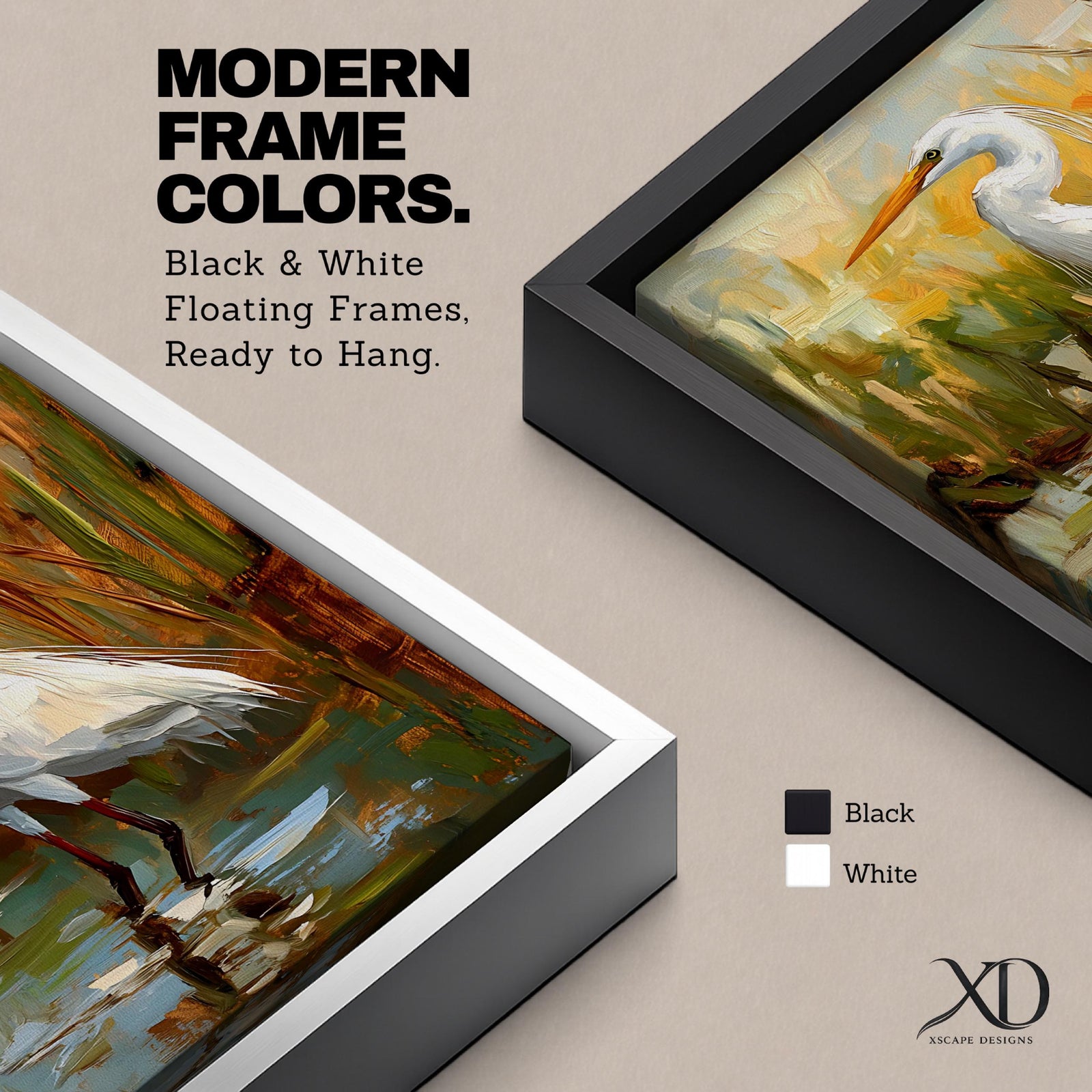 White Heron Wall Art White Egret Framed Canvas Coastal Wildlife Impasto Rustic Home Decor