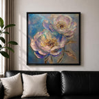Peony Flower Wall Art Garden Peony Framed Canvas Gold Accent Floral Boho Home Decor