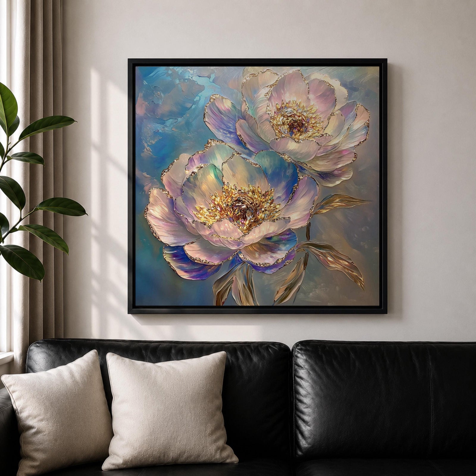 Peony Flower Wall Art Garden Peony Framed Canvas Gold Accent Floral Boho Home Decor