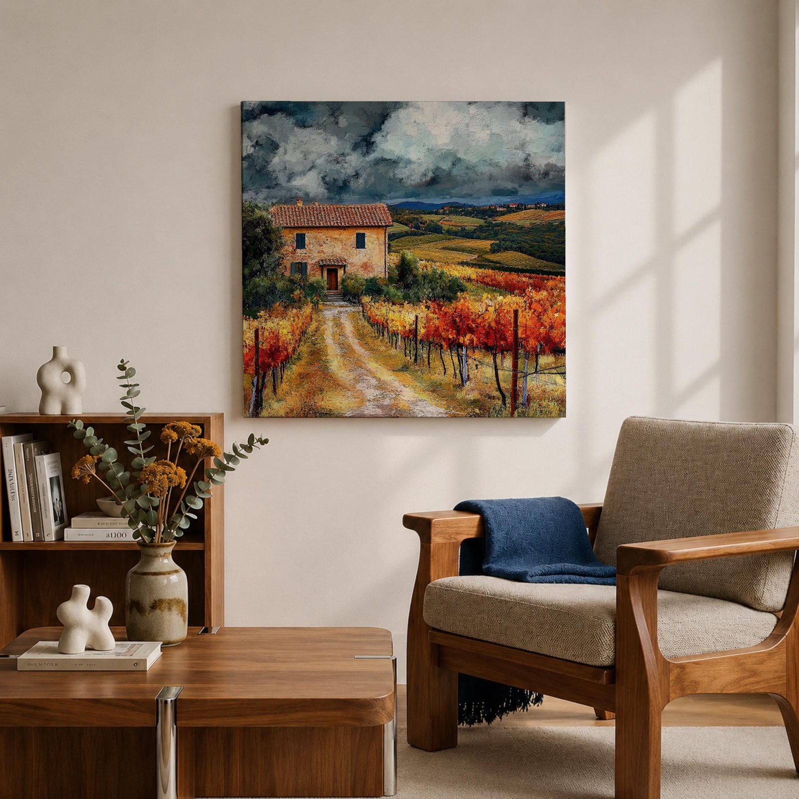Tuscan Landscape Wall Art Italian Countryside Framed Canvas Tuscany Vineyard Rustic Home Decor