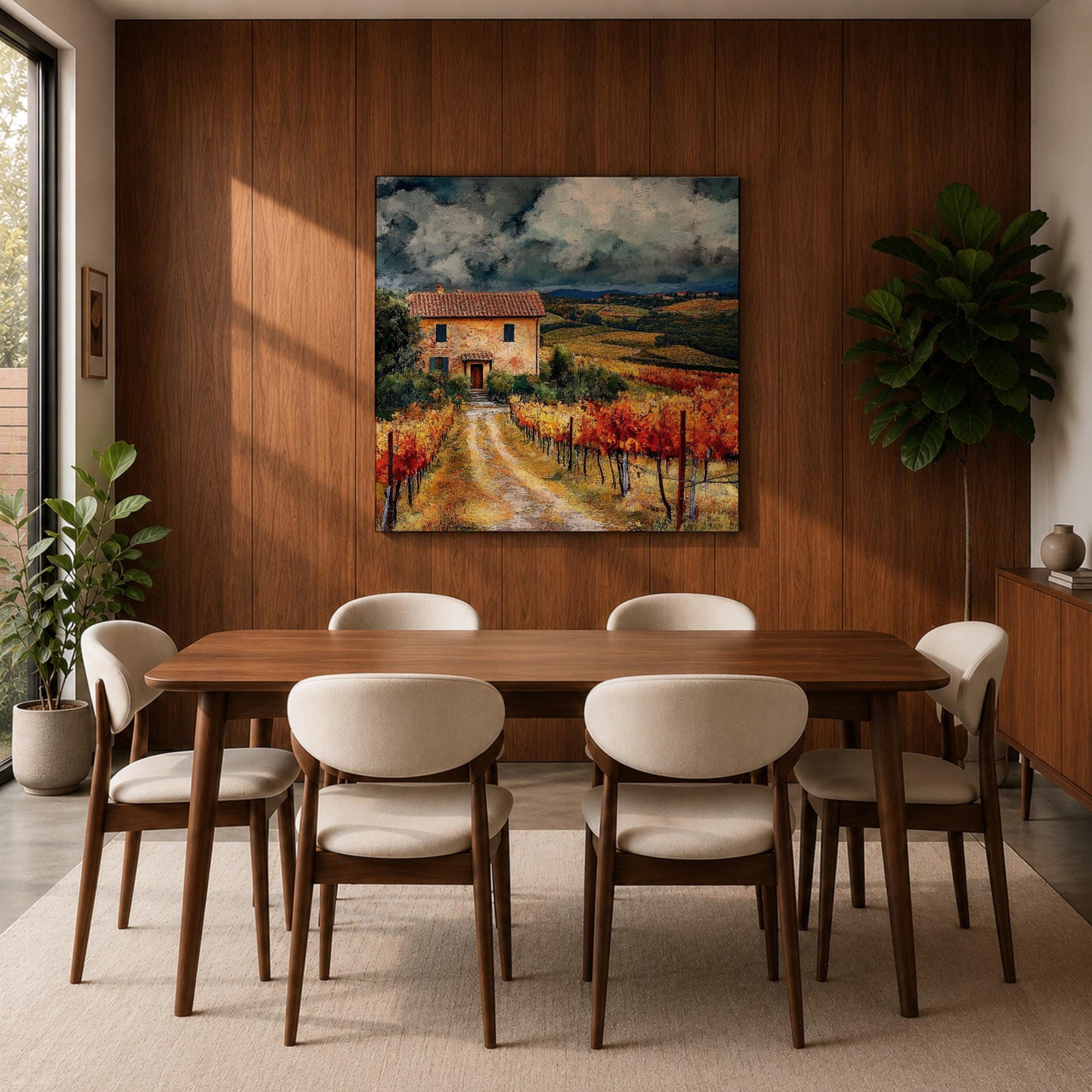 Tuscan Landscape Wall Art Italian Countryside Framed Canvas Tuscany Vineyard Rustic Home Decor