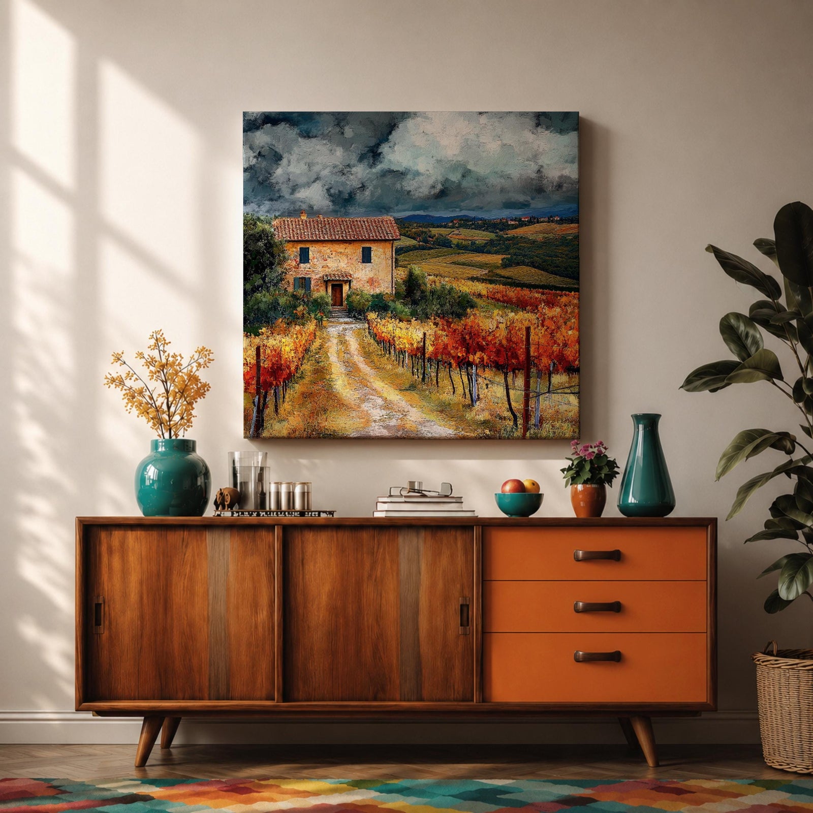 Tuscan Landscape Wall Art Italian Countryside Framed Canvas Tuscany Vineyard Rustic Home Decor