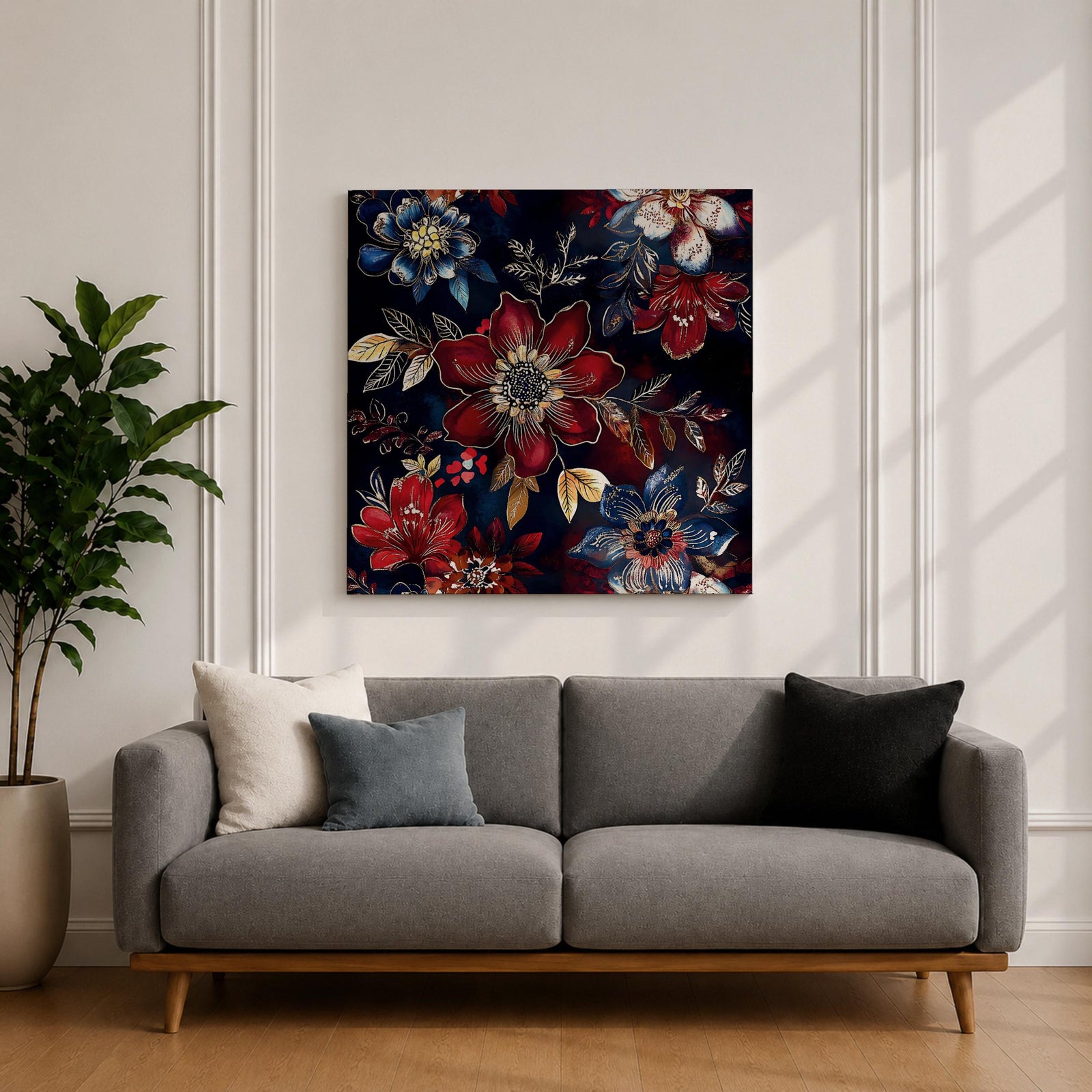 Dark Floral Wall Art Botanical Flowers Framed Canvas Moody Garden Boho Home Decor