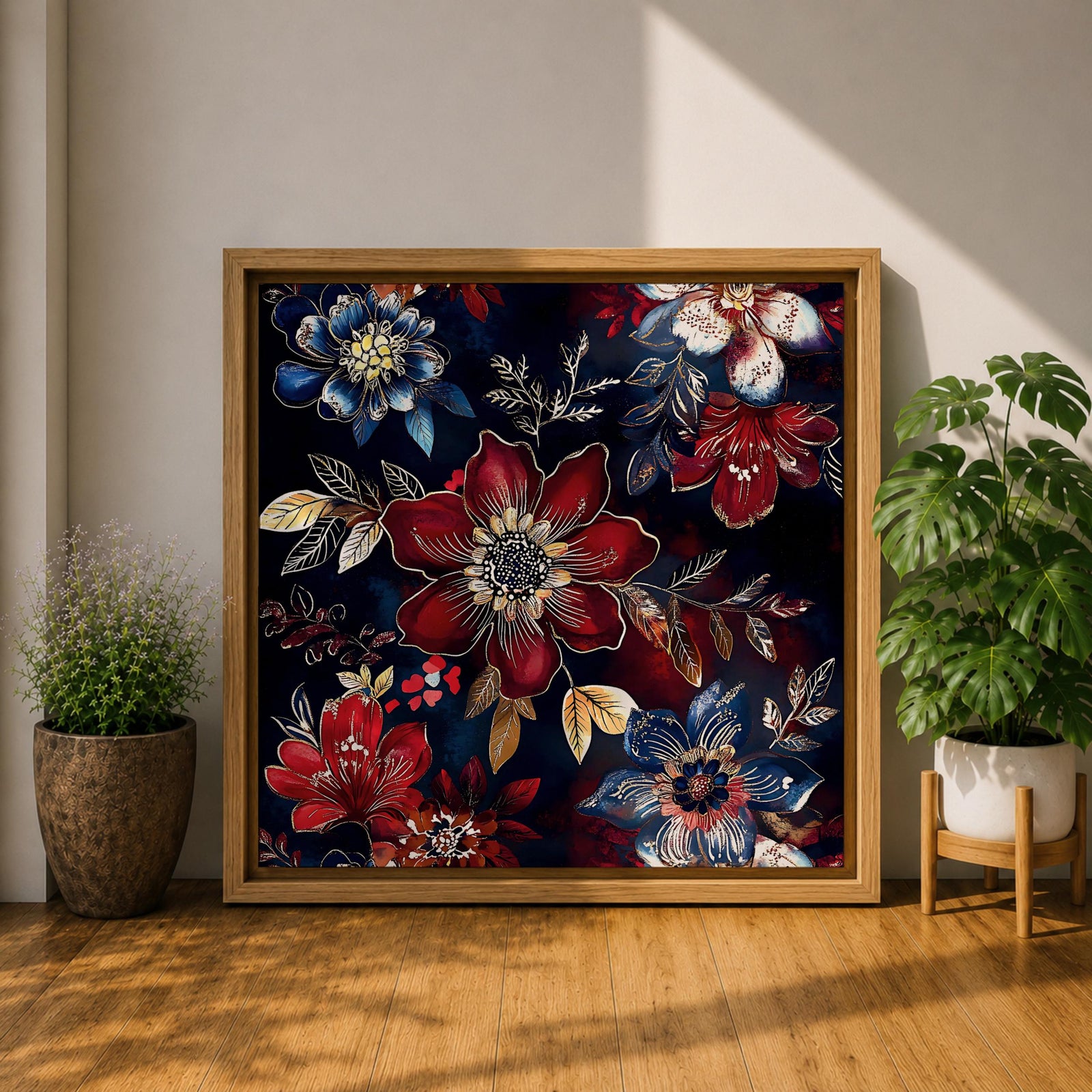 Dark Floral Wall Art Botanical Flowers Framed Canvas Moody Garden Boho Home Decor