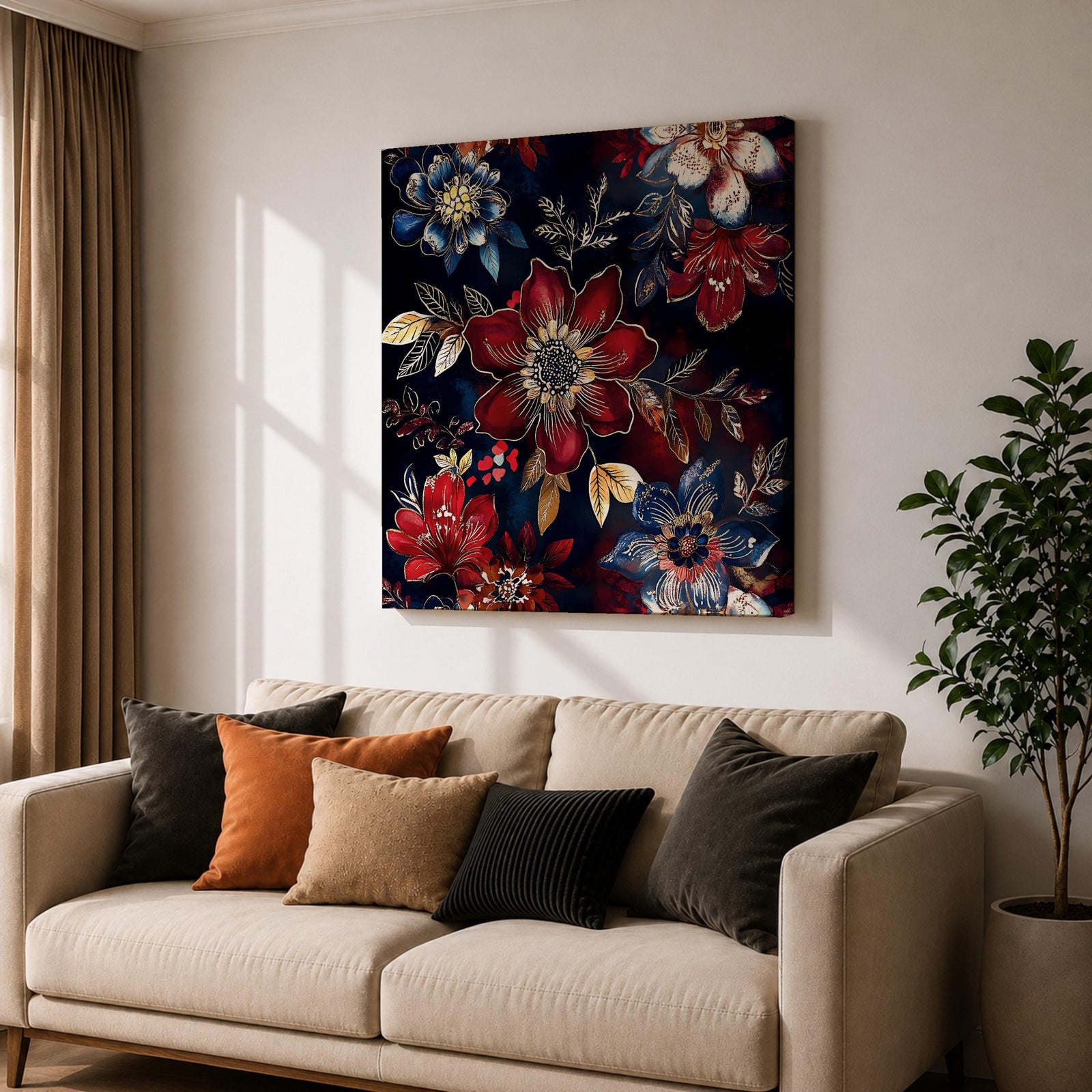 Dark Floral Wall Art Botanical Flowers Framed Canvas Moody Garden Boho Home Decor