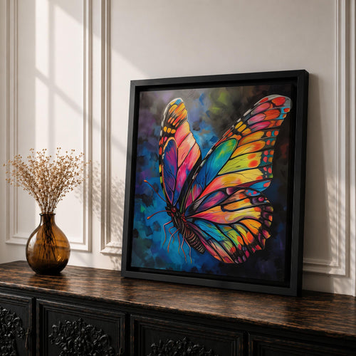 Butterfly Wall Art Rainbow Monarch Framed Canvas Boho Nature Colorful Animal Garden Decor