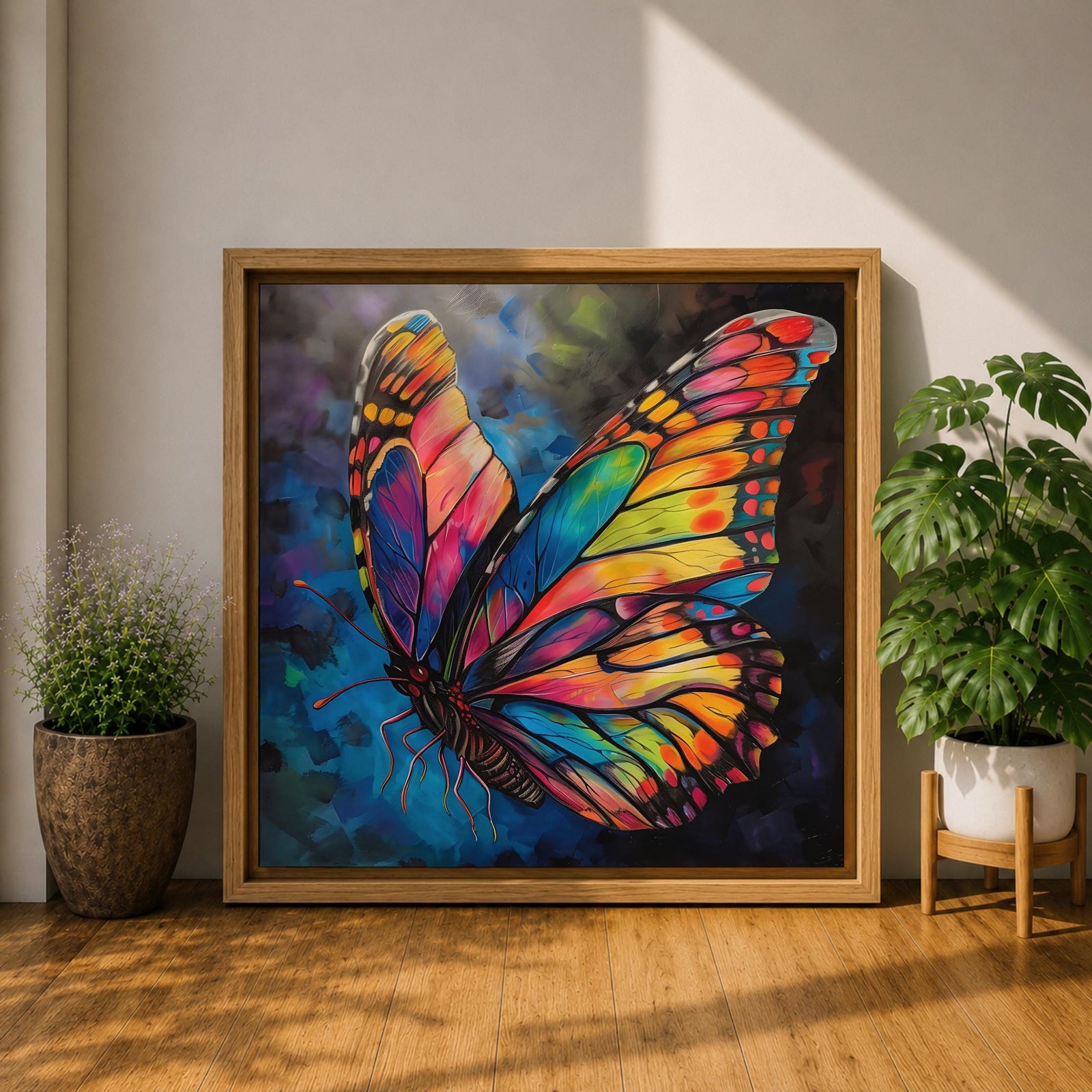 Butterfly Wall Art Rainbow Monarch Framed Canvas Boho Nature Colorful Animal Garden Decor