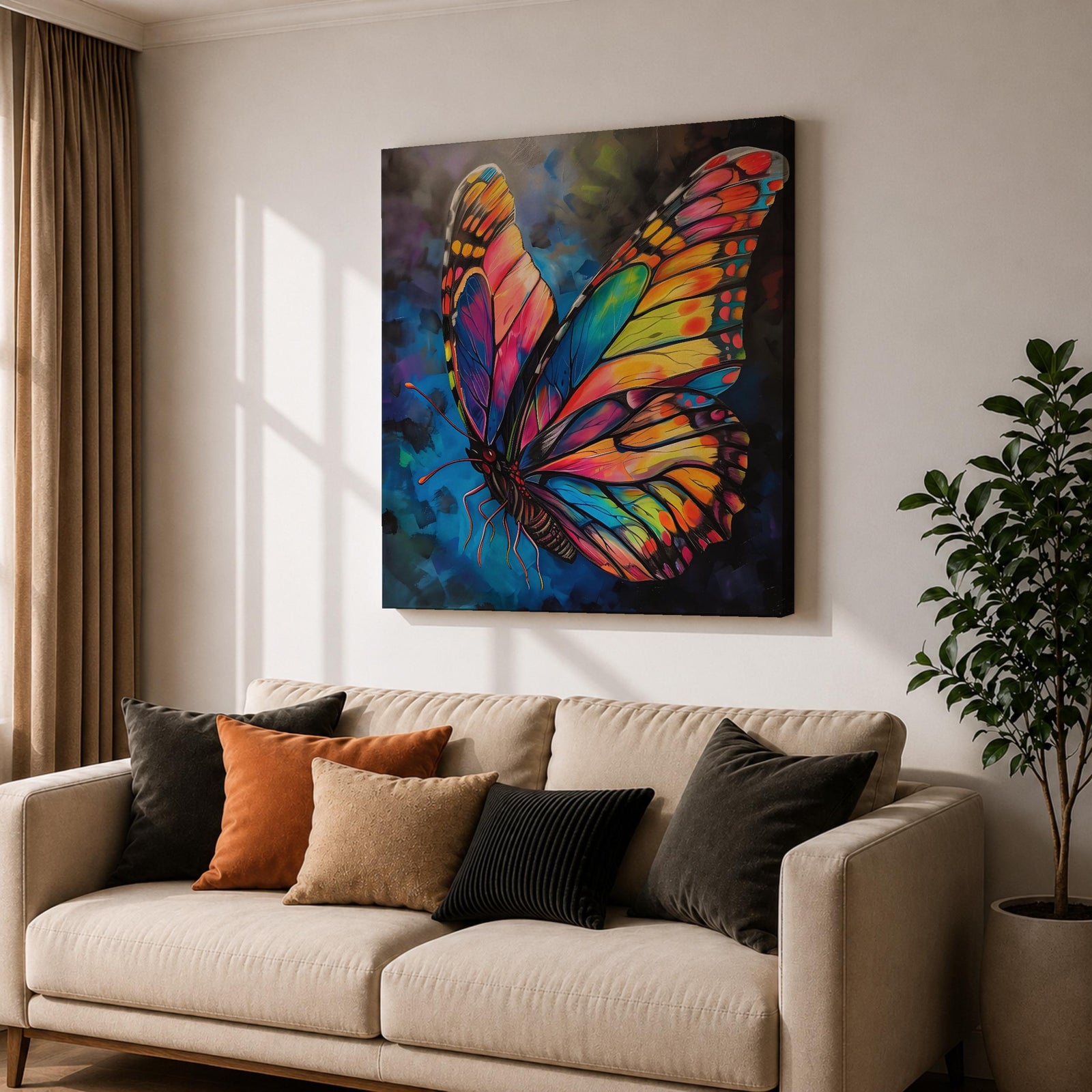 Butterfly Wall Art Rainbow Monarch Framed Canvas Boho Nature Colorful Animal Garden Decor