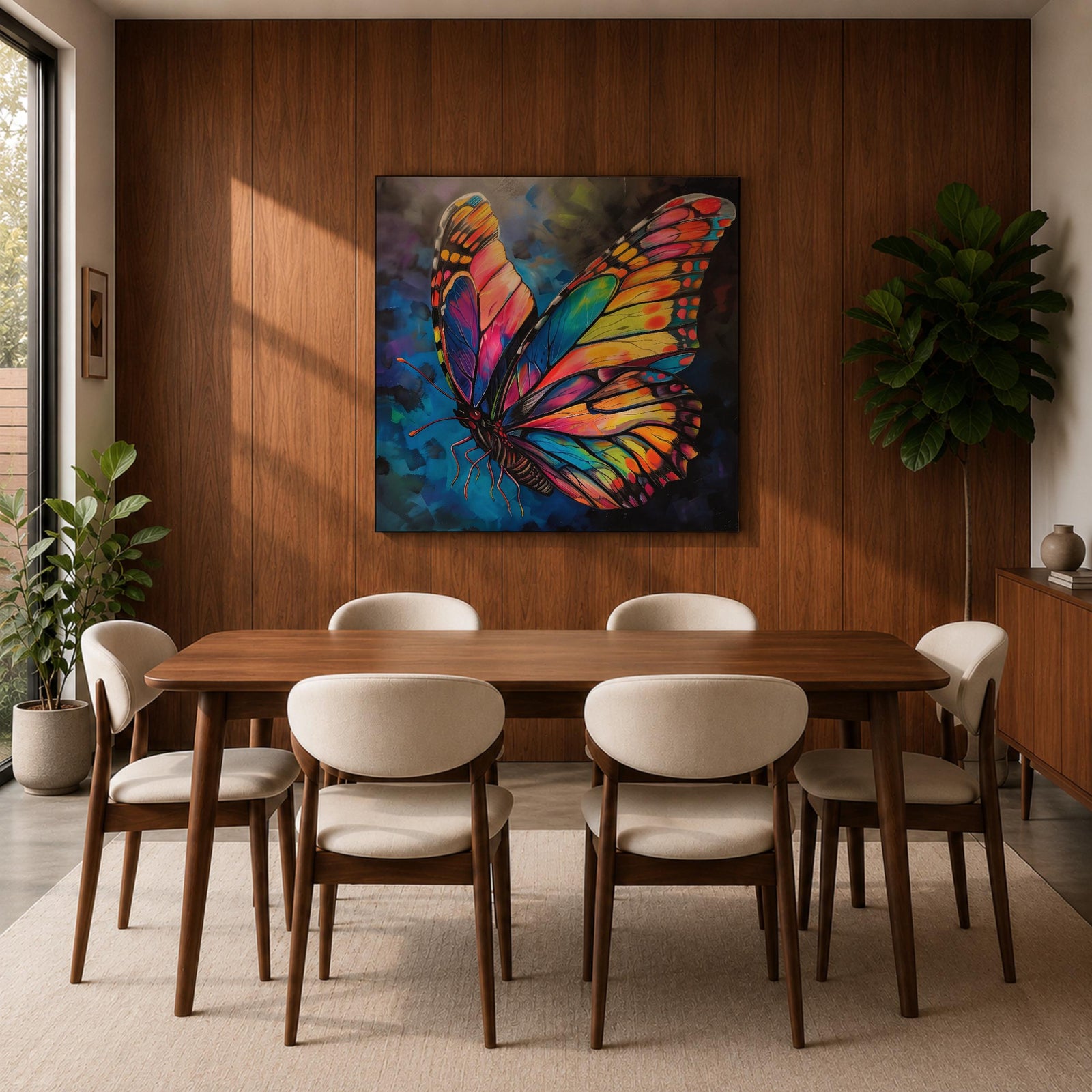 Butterfly Wall Art Rainbow Monarch Framed Canvas Boho Nature Colorful Animal Garden Decor