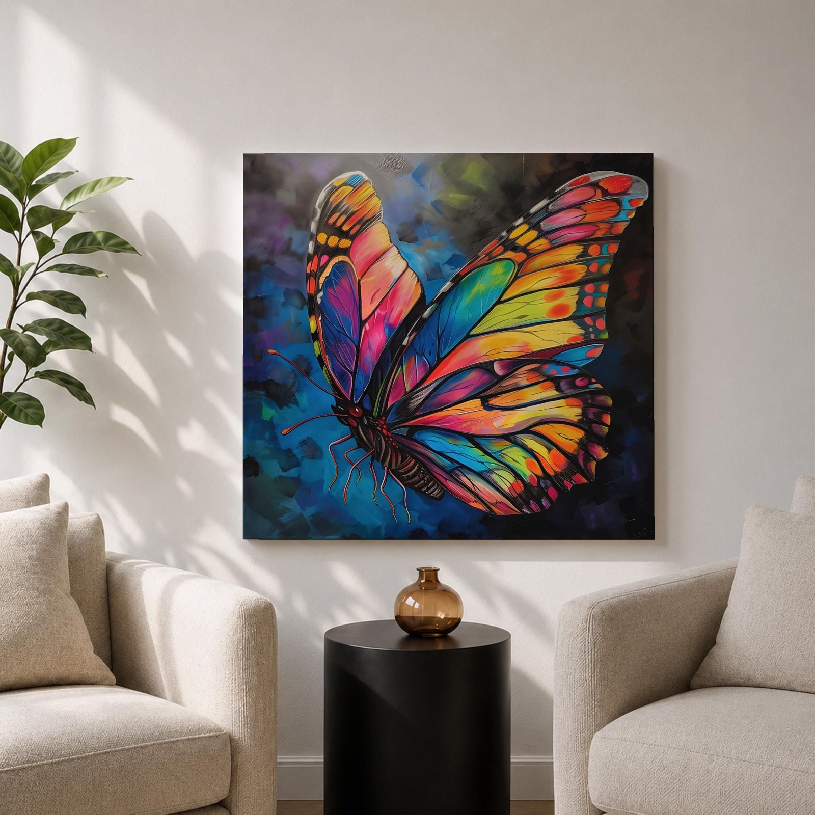 Butterfly Wall Art Rainbow Monarch Framed Canvas Boho Nature Colorful Animal Garden Decor